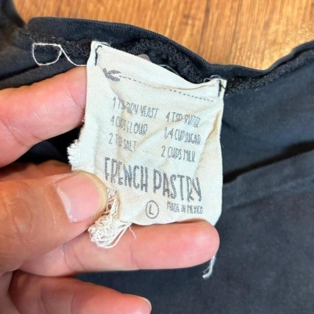 faded French Pastry "Legit" crop top w/ white lettering front & back. Item 508 - Picture 5 of 7
